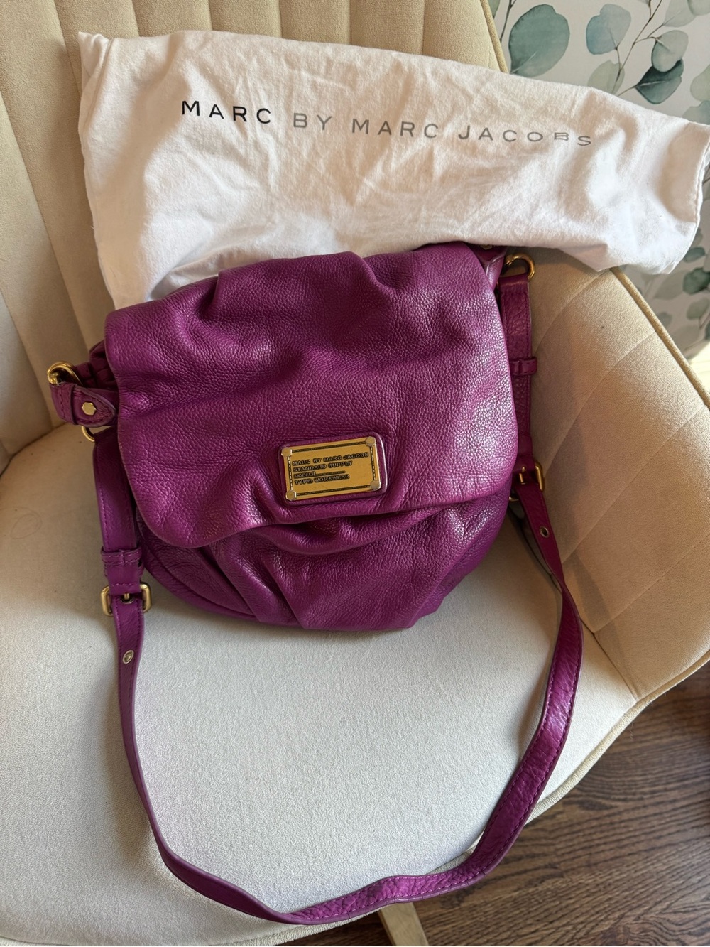 Marc by Marc Jacobs Fuchsia Leather Flap Crossbody Bag with Gold Plate